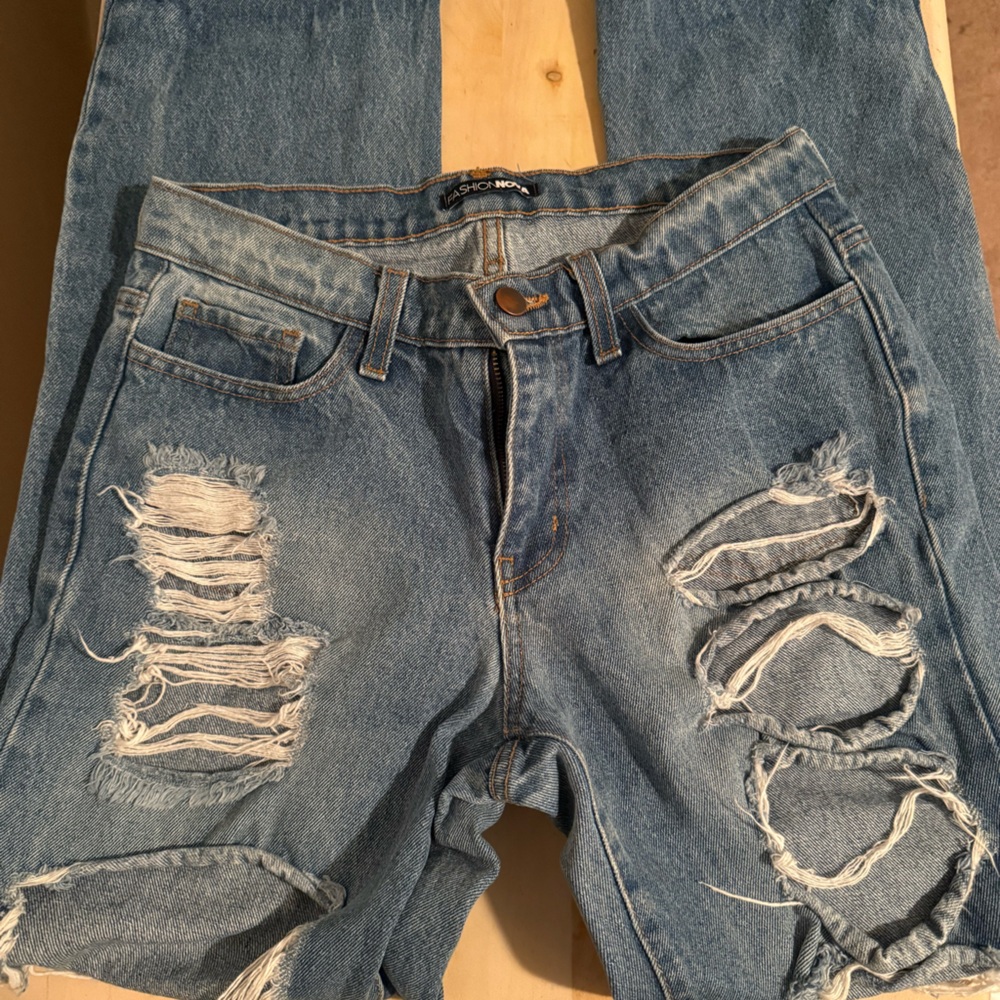 Fashion Nova Ripped Blue Boyfriend Jeans